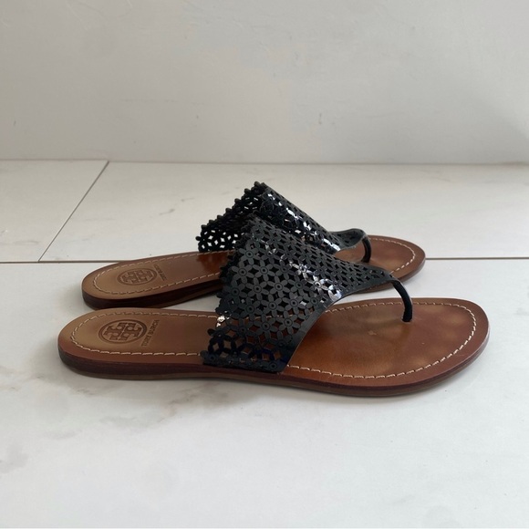 Tory Burch Floral Patent Perforated Thong Sandal - Picture 2 of 6